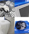 Heavy Duty Rolling Industrial Spot Cooler With 14L Reservoir And Adjustable Vents Delivers Straight Up 18700 Btu showing fan and reservoir details.