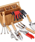 Heavy Duty Garden Tools Set With Basket, Stainless Steel Hand Tools With Wood Handles, Pruning Shears, Gloves, Planting Supplies