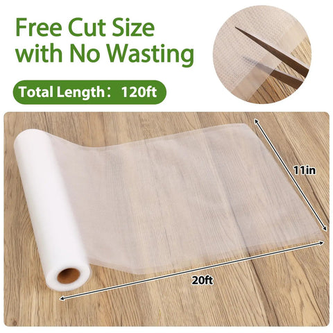 Image of Six 11 Inch By 20 Foot Vacuum Sealer Bags Rolls For Food Storage BPA Free with customizable cut, showing 120ft total length