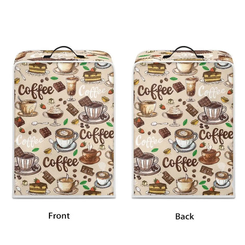 Cozy Flannel Coffee Maker Cover With Top Handle Keeps Your Coffee Station Dustproof And Waterproof Featuring A Decorative Coffee Pot Print