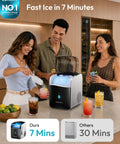 Fresh Freeze Countertop Nugget Ice Maker Yields 42 Lbs Soft Sonic Pebble Ice In Minutes With Smart App Alexa Hookup Self Cleaning Portable Pick For Home Office And Backyard Hangouts in use with drinks on a kitchen counter.