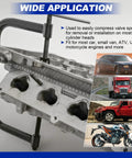 Valve Spring Compressor And Lapping Set With 4 Suction Plates For Motorcycles ATVs Cars And Small Engines Heavy Duty C Clamp Service Kit Pro Grade Valve Tool Kit Blue in use on cylinder head with vehicle images.