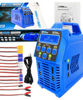 Beefy Quad 100W X4 Battery Balance Charger with accessories including Deans EC5 EC3 XT90 XT60 Tamiya Leads, manual, and box