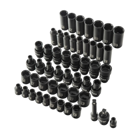 Three Eighth Inch Drive Impact Socket Set, Beefy 51 Piece Metric And SAE Master Kit With Standard Deep And Universal Sockets, Cr Mo Alloy Steel
