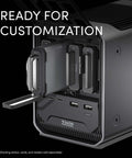 Professional four bay docking station with Thunderbolt and USB C ports for fast offloading in a gray chassis.
