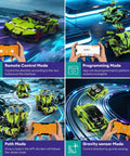 5 In 1 STEM Building Blocks Set With Remote Control Sports Car And Transform Robot, 591 Pieces showcased with remote features
