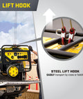 15,000-Watt MKE Series Portable Generator With Electric Start and CO Shield on truck with steel lift hook detail