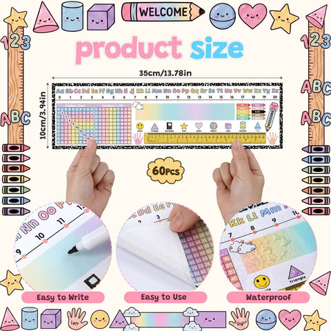 60 Pcs Classroom Desk Name Tags Set With Alphabet Number Line 100 Chart Addition And Ruler For 1st Through 3rd Grade