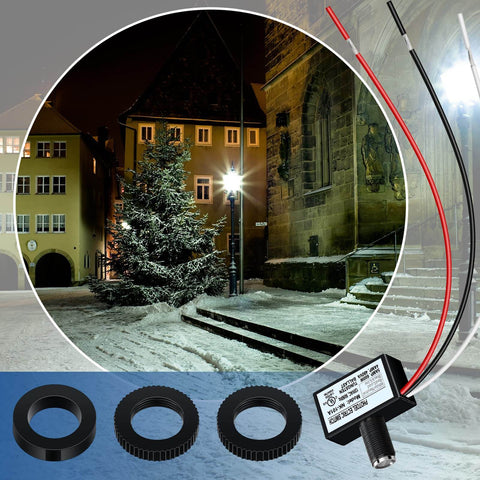 4 Pack 120V AC Photoelectric Switch Light Sensor Button Switch for Outdoor Lighting Dusk to Dawn Sensor in snow-covered town