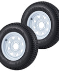 Trailer Tire And Wheel Set With ST175/80D13 Tire On 13 Inch Rims, 5 Lug On 4.5 Inch Bolt Pattern, Load Range C, 6PR, 50 Psi Max, White 13x5 Wheels, Set Of 2