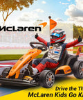 McLaren Licensed 24V Kids Electric Go Kart With Dual 200W Motors F1 Drift Style Ride On Car Adjustable Seat Six Safety Upgrades CVT Speed Mode Anti Skid Tires And LED Lights Orange on track