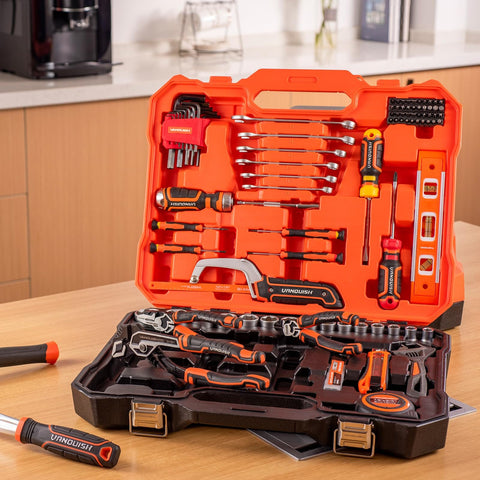 102 Piece Home Tool Set With Storage Case General Household Tools Kit Durable Wrench Socket Screwdriver Hammer Tape Measure