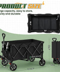 Heavy Duty Foldable Wagon Cart With Wheels 450 Lb Capacity Lightweight Portable Utility Wagon With Two Cup Holders