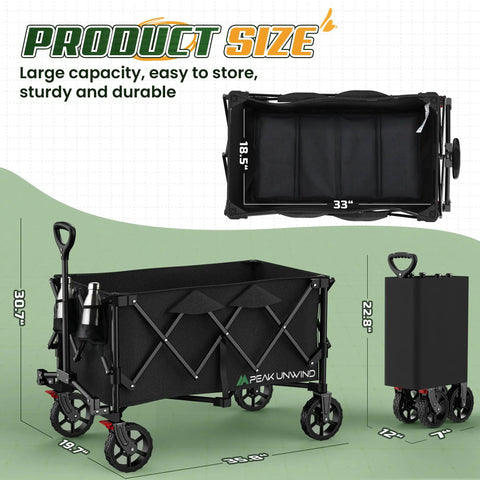 Heavy Duty Foldable Wagon Cart With Wheels 450 Lb Capacity Lightweight Portable Utility Wagon With Two Cup Holders