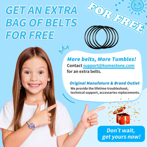 Offer for a free extra bag of belts with purchase of Ultra Quiet Brushless Rock Tumbler Kit With Dual 7Lb Barrels, Noise Canceling Cover