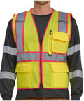 Extra Large Pink Hi Vis Safety Vest For Women Featuring Wide Reflective Tape with pockets for secure workwear.