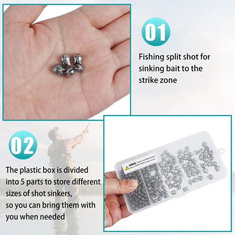 Split Shot Fishing Weights Kit With Removable Clip On Sinker For Fly Fishing, 100 pieces sorted in a plastic box