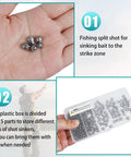 Hand holding split shot sinkers and box for Split Shot Fishing Weights Set With Removable Clip On Sinkers For Fly Line Sinking