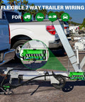 Heavy Duty Six Foot Seven Pin Trailer Wiring Harness With Seven Way Junction Box and Pure Copper Cord connected to a trailer.