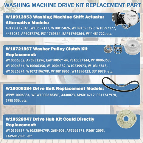 "Beefed Up Washer Shift Kit With Actuator And Belt Bundle For Whirlpool Maytag Kenmore Washers Includes W10913953 Shift Actuator W10528947"