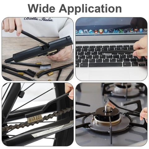 Beast Mode Gun Cleaning Kit with 9-Piece Set used on gun, keyboard, bike chain, and stovetop surfaces.