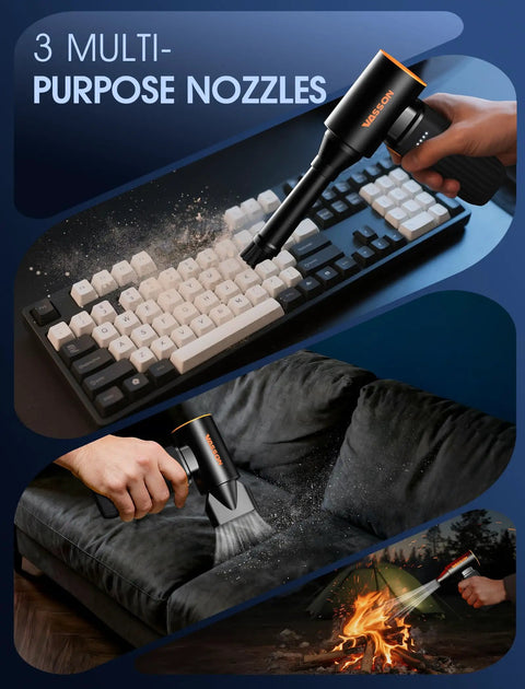 Powerful Cordless Air Duster With Brushless Motor 260000 RPM 3 Speed Adjustable Rechargeable Dust Cleaner in action on keyboard