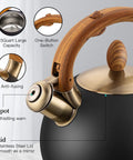 Induction Ready Whistling Tea Kettle And Teapot, 2.64 Qt Stainless Steel With Cool Touch Ergonomic Handle, Polished Black