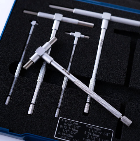 ACCUD telescoping gauge set, satin chrome finish, 5/16–6 in range, self-centering bore gauges in plastic case (6 pcs)