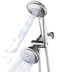 High Pressure 24 Function Handheld Showerhead And Rain Shower Combo With Four Inch Chrome Face Dual 2 In 1 Shower Head System