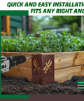 Hella Sturdy 4 Pack 8 Inch Corner Brackets For Raised Garden Bed With Wood Planter Box featuring decorative flower dragonfly cutouts during installation.