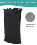 Huge Hanging Wet Dry Cloth Diaper Bag In Black For Diapers And Messes, Leak-Free PUL Fabric, Reusable 16x27 Inch, with sturdy handles.