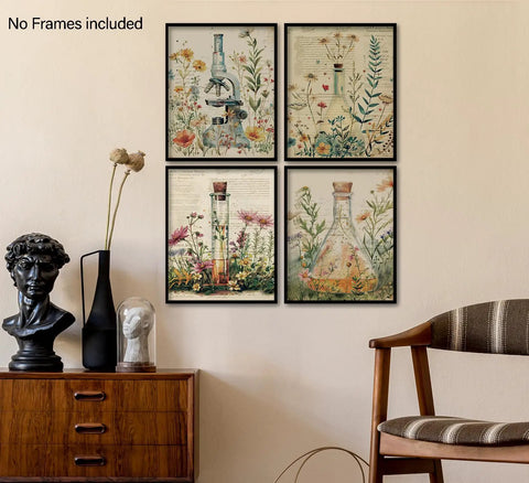 Essential Science Posters For The Classroom Set Of 4 8x10 Unframed Wall Art For High School Decor Educational Prints on beige wall.