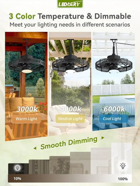 20 Inch Outdoor Ceiling Fan With Lights For Gazebos And Patios IP65 Waterproof Caged Ceiling Fan With Plug In Installation