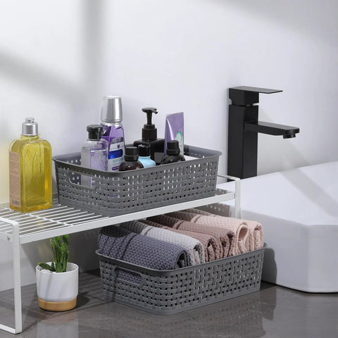 Durable Gray Plastic Storage Baskets 8 Pack With Ventilated Design For Easy Sorting In Closets Cabinets Shelves And Countertops