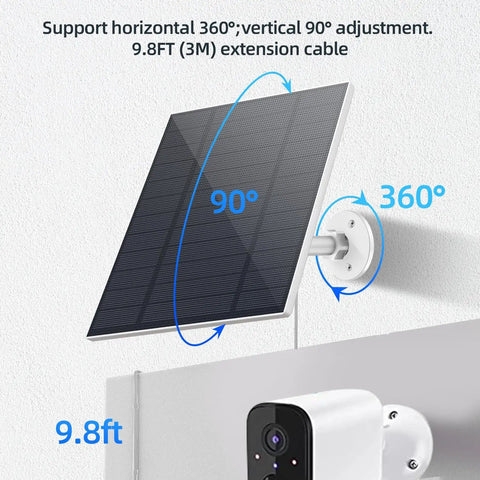 5W Outdoor Security Camera Solar Panel With Micro USB And USB C Ports Solar Charger For DC 5V Battery Cam IP65 Weatherproof