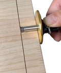 Close-up of Slick Woodworkers Dovetail Marking Gauge With Cam Lever Lock and Interchangeable Blades sharpener on wood for precision scribing.