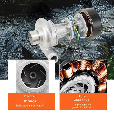 1000W Portable Micro Hydro Generator for Off Grid Power, Self Adjusting Water Turbine, 3500 RPM Copper Coil, 110V to 230V