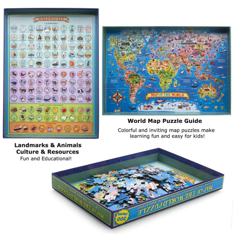Large 200 Piece World Map Puzzle For Kids And Adults Floor Jigsaw Map For Learning Geography with guide and pieces