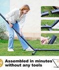 Woman assembling stand for Waterproof Double Hammock With Stand For Outdoor Hangout Heavy Duty Two Person 55 Inch Quick Dry Textilene