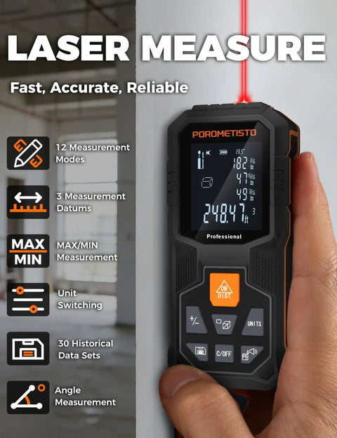 Top Shelf Laser Measure With Knockout Angle Sensor And Heavy Duty Tripod Mount Giving You Badass Precision Over One Hundred Sixty Four Feet Perfect For Rough Outdoors And Tight Indoors Where You Need Rock Solid Reads Every Single Run