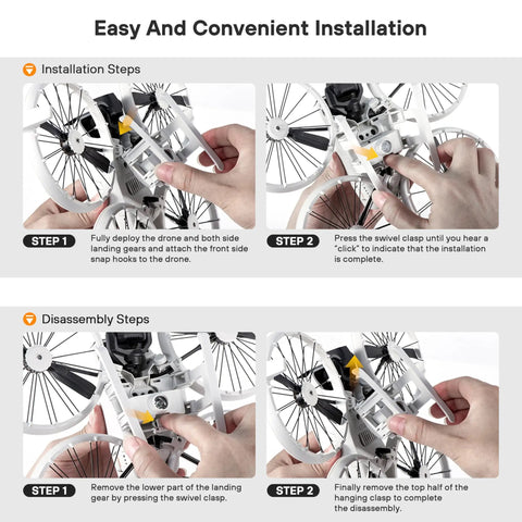 Lighted Landing Gear 2-In-1 Kit For Flip Drone, Night Flight LED Support installation and disassembly steps.