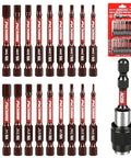 21-piece hex bit set, front view; 2.5-inch S2 steel bits with magnetic bit holder and 1/4-inch hex drive.
