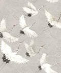 Halcyon Peel And Stick Grey And White Crane Pattern Wallpaper Removable Contact Paper For Walls Self Adhesive Wall Covering For Bedroom