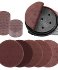 25-Piece 9-Inch Mesh Sanding Discs Set With 60 80 120 180 240 Grits, Open Mesh Hook-And-Loop For Dust Extraction visible with discs and sander