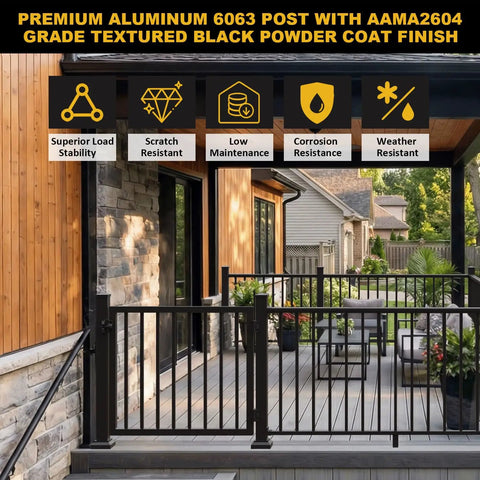 Heavy Duty Three By Three Inch Aluminum Railing Post Built For Porches And Decks Holds Up To 800 Lbs Textured Black Powder Coat