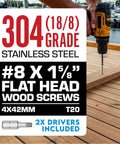 304 Stainless Steel Wood Screws 1 5 Eighth Inch Flat Head Torx T20 Drive Pro Grade Small Deck And Fence Screws 350 Pack