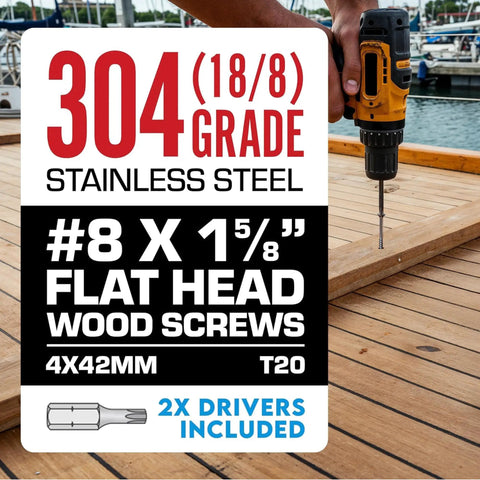 304 Stainless Steel Wood Screws 1 5 Eighth Inch Flat Head Torx T20 Drive Pro Grade Small Deck And Fence Screws 350 Pack