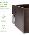 Close-up of Portable Steel Umbrella Base With Fillable Planter, showing powder-coated steel surface and wheel.