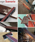 Heavy Duty Belt Sander With Six Variable Speeds And 1080 Watt Motor on wood, showing rust removal and smoothing surfaces.