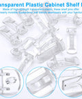 24 Pack Self Locking Plastic Shelf Pegs For 5/8 Inch Shelves (16mm), clear cabinet pins shown in detail on white background